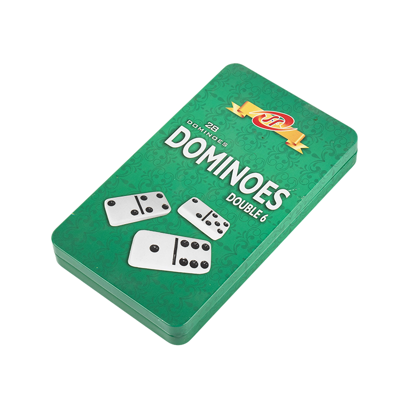 Standard double enam domino dalam kotak besi biru gelap
