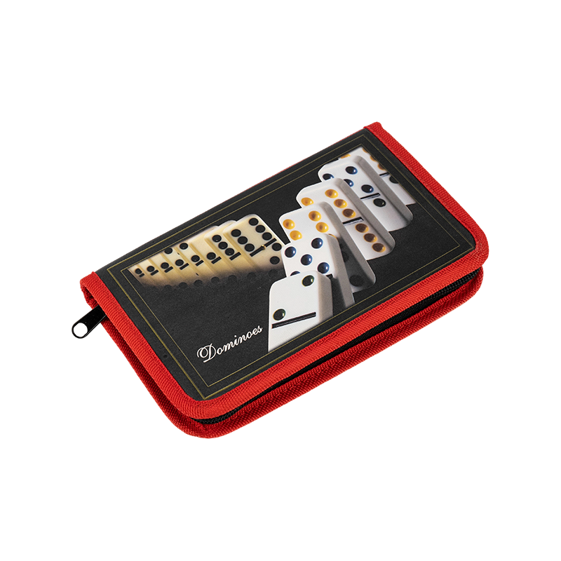 Dewasa Double Six Dominoes dalam Kes Kanvas Mudah Alih Merah 