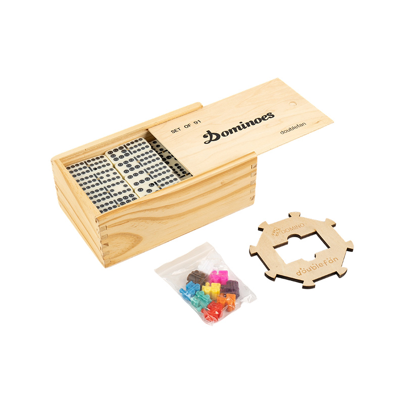 Kotak kayu semulajadi dua belas domino
