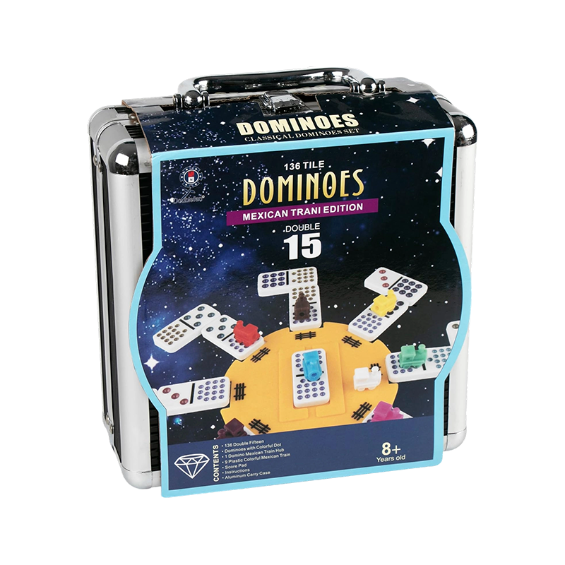 2-10 Pemain 136 Tajuk Berwarna-warni Double 15 Domino dalam Kotak Aluminium